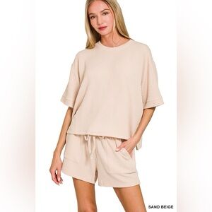 ZENANA NWT Top & Short Set Ribbed Sand  Beige Size small - Large